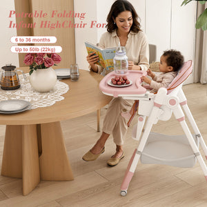 Adjustable Baby High Chair 0-6 Years – Portable Infant Feeding Seat (Pink)