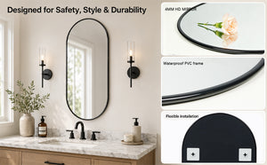Black PVC Frame Mirror 18X40 Inch