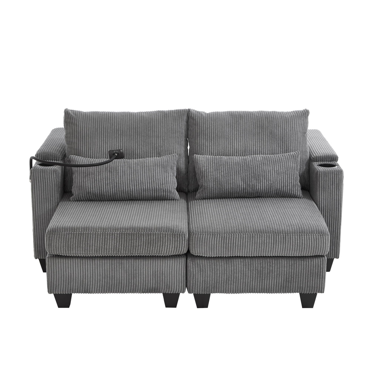 Convertible Chaise Lounge Sofa Chair With USB Ports, Cup Holders, Phone Holder And Storage