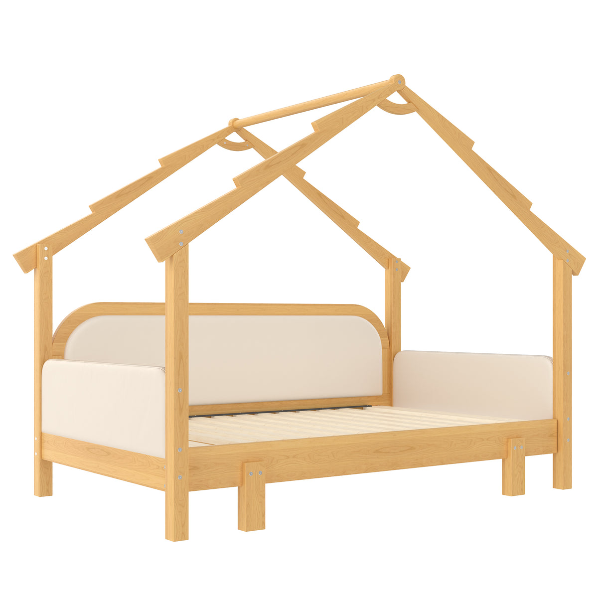 Twin Size Wood Treehouse Bed with Soft Cushion Rails