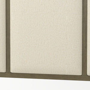 King Size Farmhouse Solid Wood Platform Bed Frame, 50.8-Inch Tall, Beige Linen