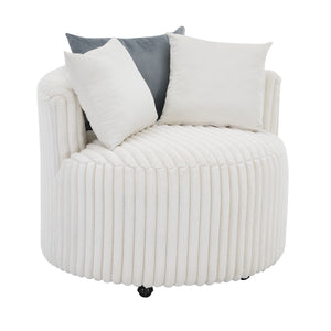 Malna Plush Wide Wale Corduroy Upholstered Barrel Accent Chair with Wheels