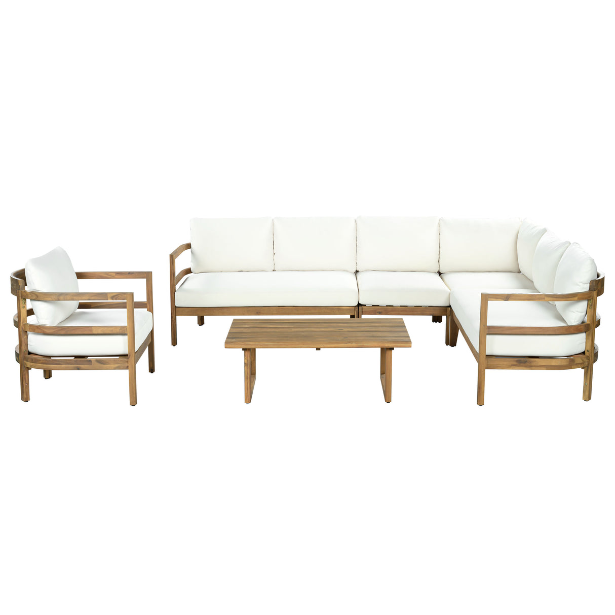 Outdoor Acacia Wood 6-Seater Sectional Sofa Set
