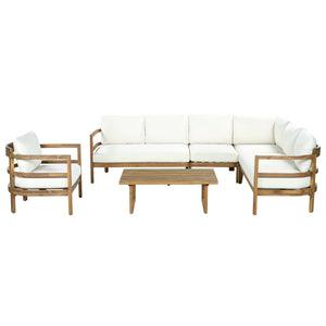 Outdoor Acacia Wood 6-Seater Sectional Sofa Set