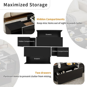 Extendable Coffee Table With 2 Hidden Storage Space And 2 Drawers For Living Room