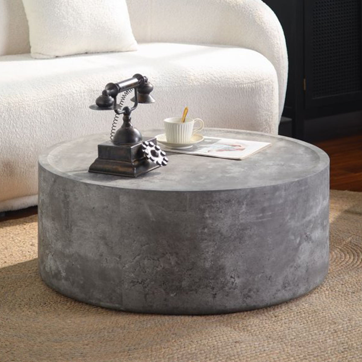 39.37" Round Coffee Table with Faux Concrete Finish