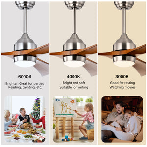 52" Solid Wood Blades Ceiling Fan with Lights and Remote Control