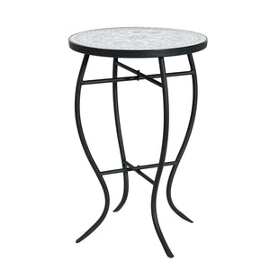 Outdoor Round Side Table With Mosaic Style Top And Curved Iron Legs