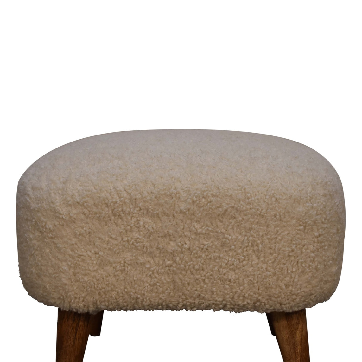 Solid Wood Boucle Upholstered Square Footstool