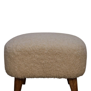 Solid Wood Boucle Upholstered Square Footstool