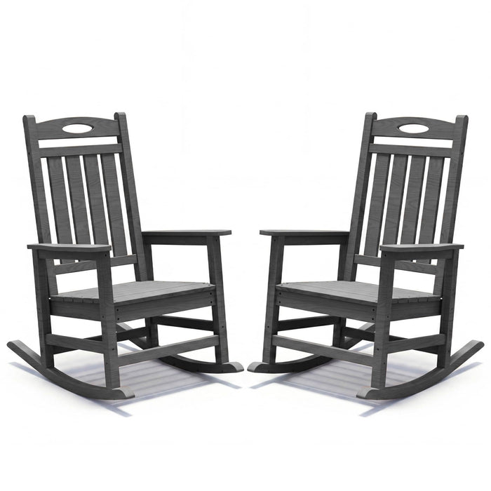 Grey Outdoor Rocking Chair Set of 2 with Oversized HDPE Frame - For Adults