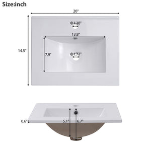 Modern Small Bathroom Vanity Cabinet With Ceramic Basin, Ample Storage, 1 Soft Close Door