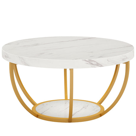 2 Tier Circle Coffee Table With Storage Shelves