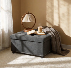 Tufted Storage Ottoman with Nailhead Trim - Dark