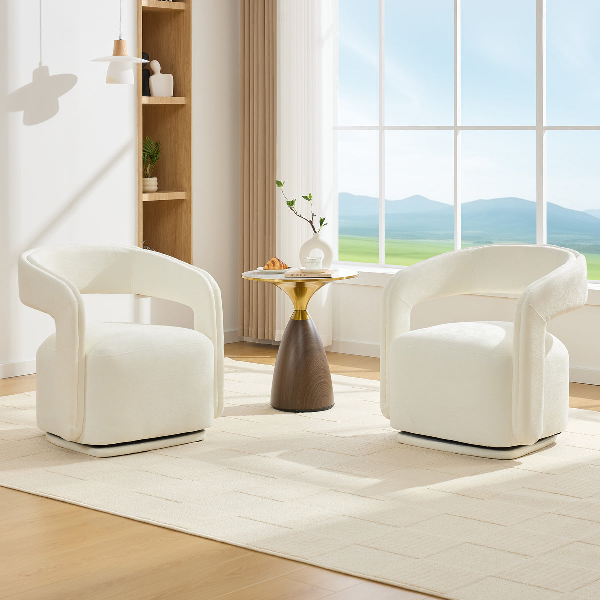 Chenille Fabric Swivel Accent Armchair