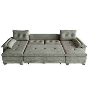 U-Shaped Sleeper Sofa With Pull Out Bed, Removable Armrests & USB Ports For Living Room