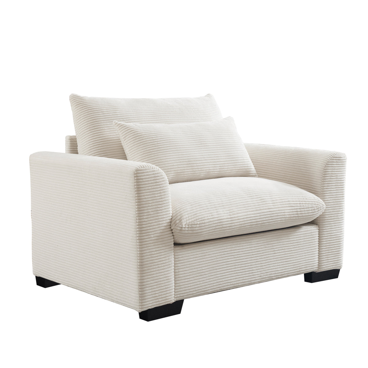 Beige Corduroy Deep Seat Single Sofa Accent Chair