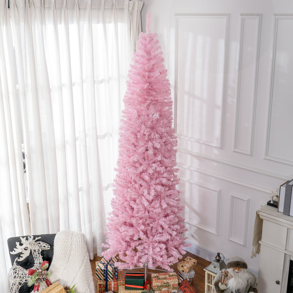 HOMCOM 8' Tall Unlit Slim Douglas Fir Artificial Christmas Tree