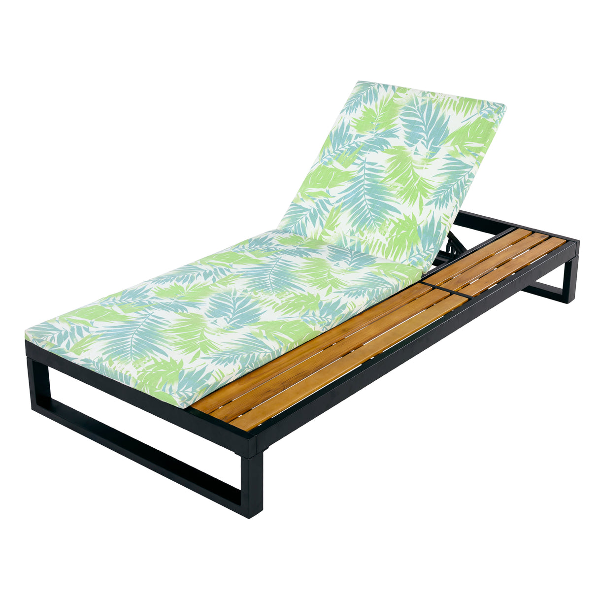 Black Iron & Teak Finish Chaise Lounge Set