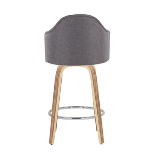 Ahoy - Mid-Century Modern Fixed Height Counter Stool With Zebra Legs / Round Chrome Footrest (Set of 2) - Gray