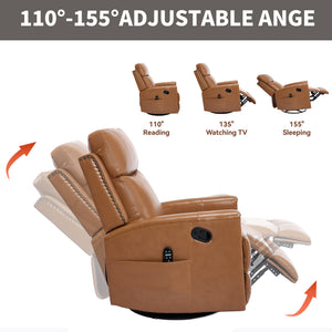 Orange Genuine Leather Heat Massage Manual Recliner Chair