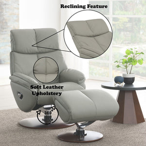 Kandoro - Top Grain Leather Accent Chair With Swivel & Ottoman - Gray - Best Buy Furniture