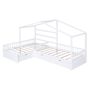 L Shape Platform Bed With 3 Storage Drawers