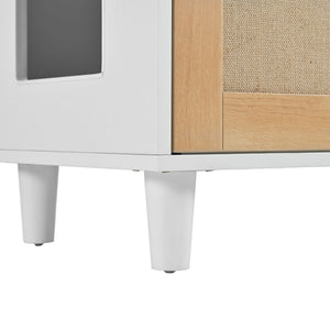 Pet Friendly Furniture Style Cat Litter Box House With Sisal Scratching Door And Charging Socket - Beige / White