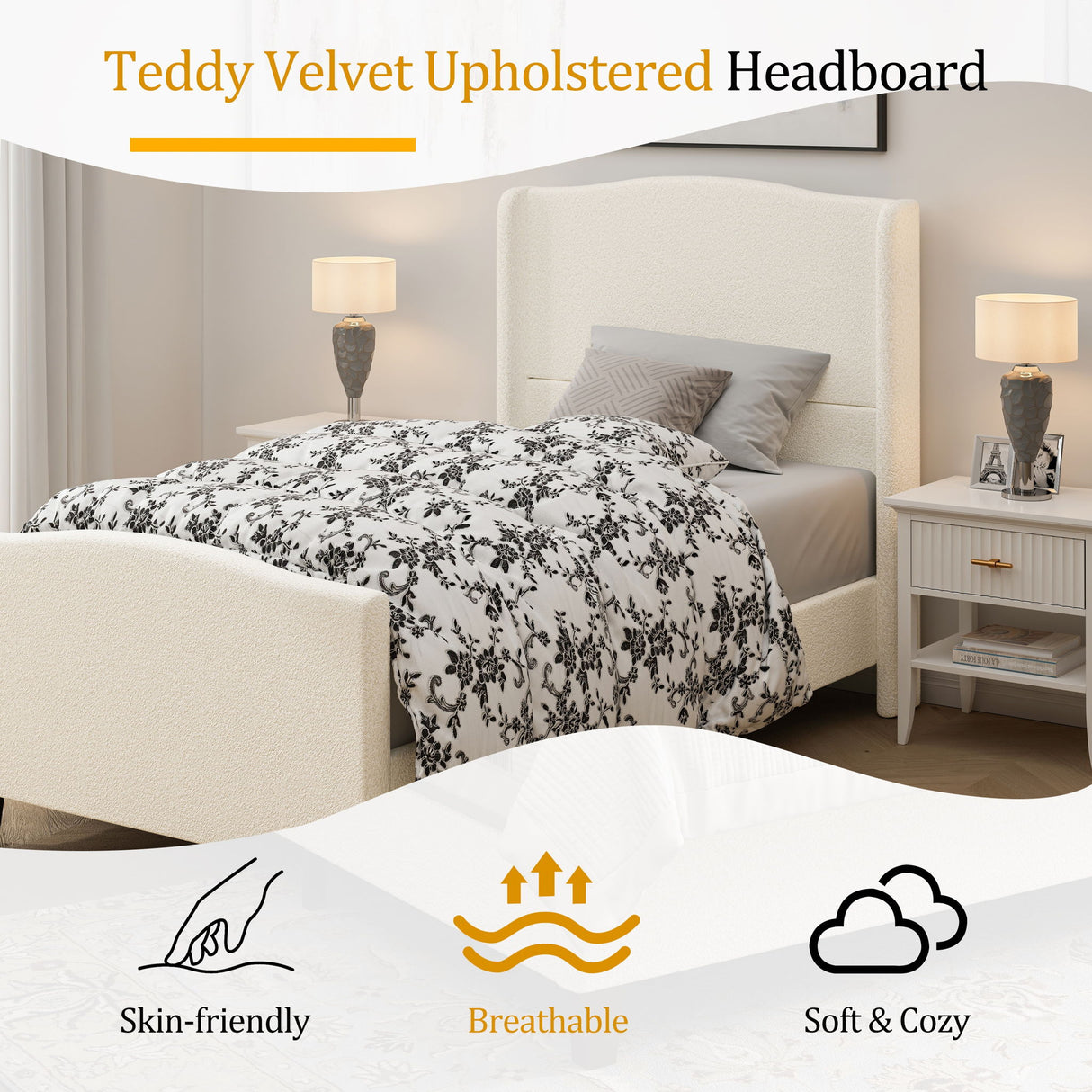 Platform Bed Frame With Tall Headboard And High Footboard