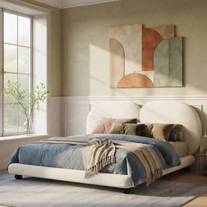 Extra Thick Upholstered Platform Bed Frame with Luxury Split Headboard