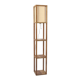Pinnacle - Shelf Floor Lamp For Bedroom / Living Room, Long Shade - Natural Wood / White