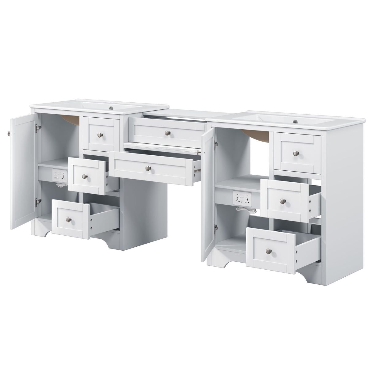 Double Sink Bathroom Vanity With Countertop, 2 Ceramic Sinks, 6 Drawers, Soft Close Design