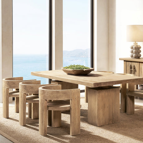 Soren Solid Reclaimed Elm Sculptural Accent Curved Dining Chair, Heritage Light Natural Brown