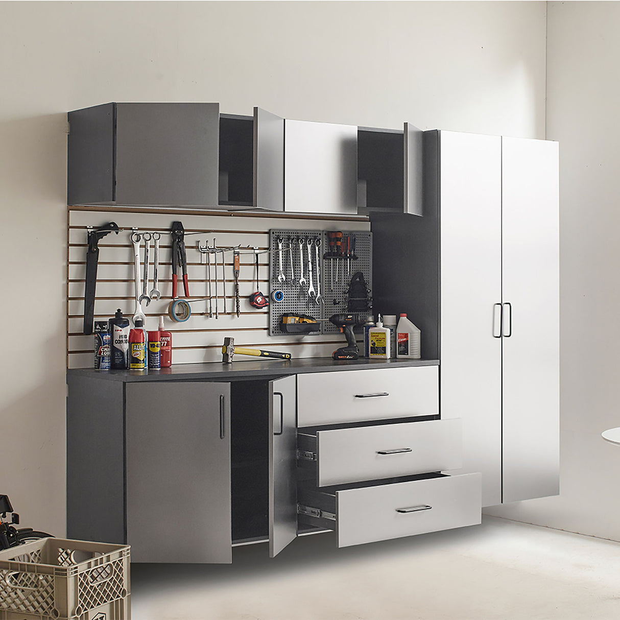 Astro Series - Garage Cabinet Set B With Soft Closing Drawers - Metallic Gray