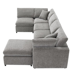 Modern Modular Cloud Sofa Bed, 6 Seat Sectional Couch Set With Ottoman, Free Combination, Convertible U Shaped Sleeper Sofa For Living Room