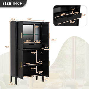U_STYLE Modern Fluted Wine Cabinet with Glass Display & Stemware Rack