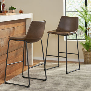 Barstool With Upholstery And Foot Rail - Vintage Brown