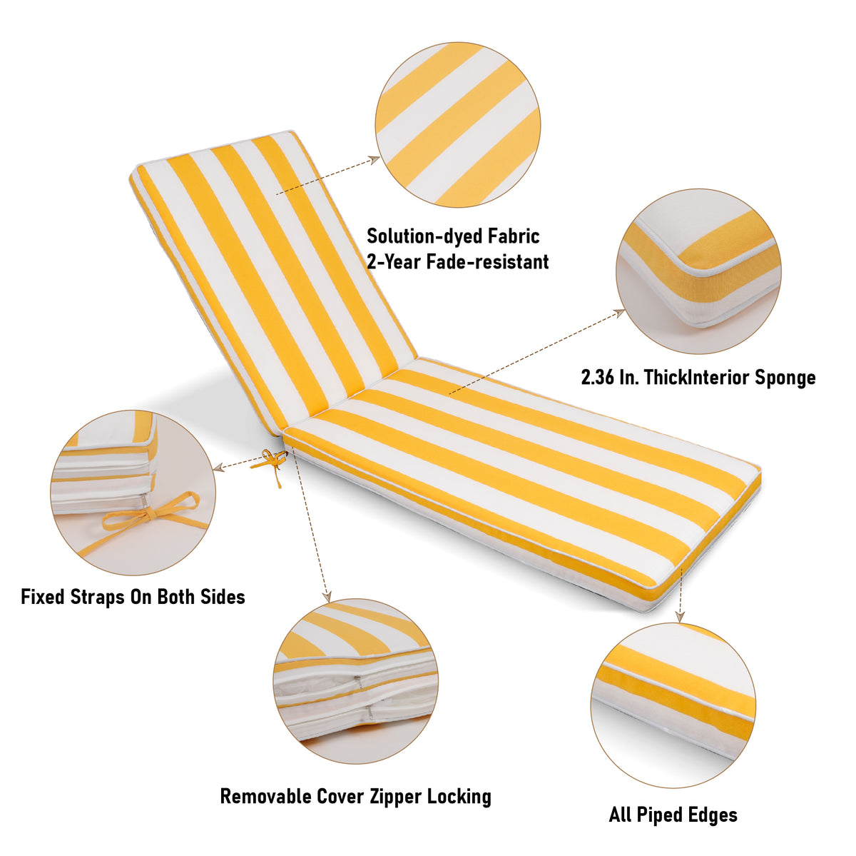 2PCS Set Outdoor Lounge Chair Cushion Replacement - Yellow/White