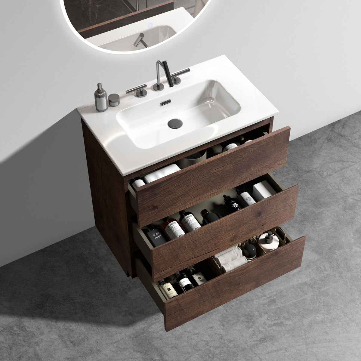 TIA 30" Walnut Bathroom Vanity with Ceramic Sink