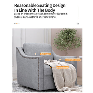 360 Degree Swivel Armchair, Skin Friendly Fabric, Ergonomic Design, Brass Nail Decorative Armchair