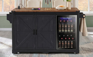K&K 72" Farmhouse Kitchen Island with Fridge Storage Space & Power Outlet