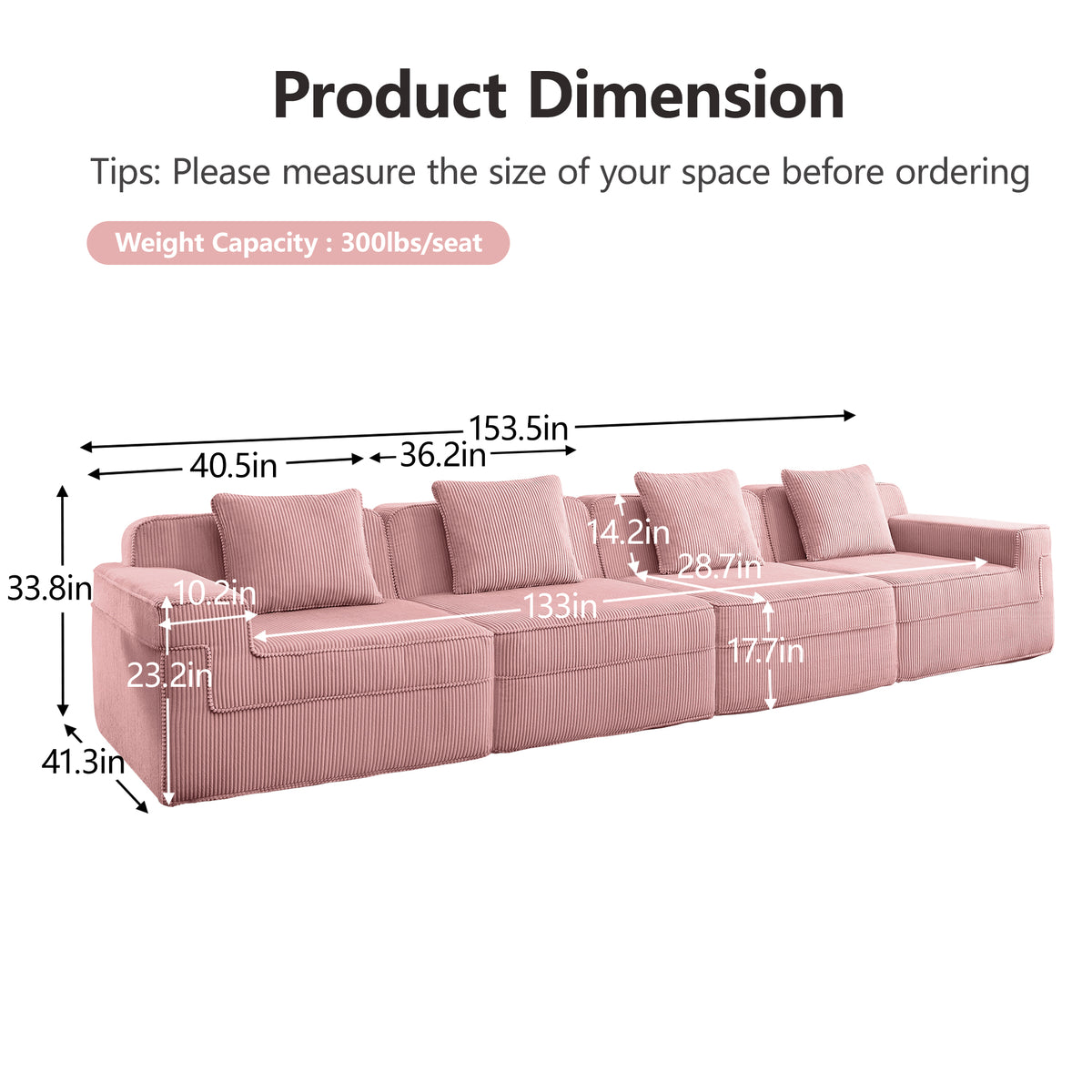 Modular 4 Seat Boneless Sofa, Cloud Sectional Couch