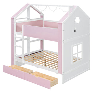 Full Size Bunk Bed with Storage Drawers & Shelves
