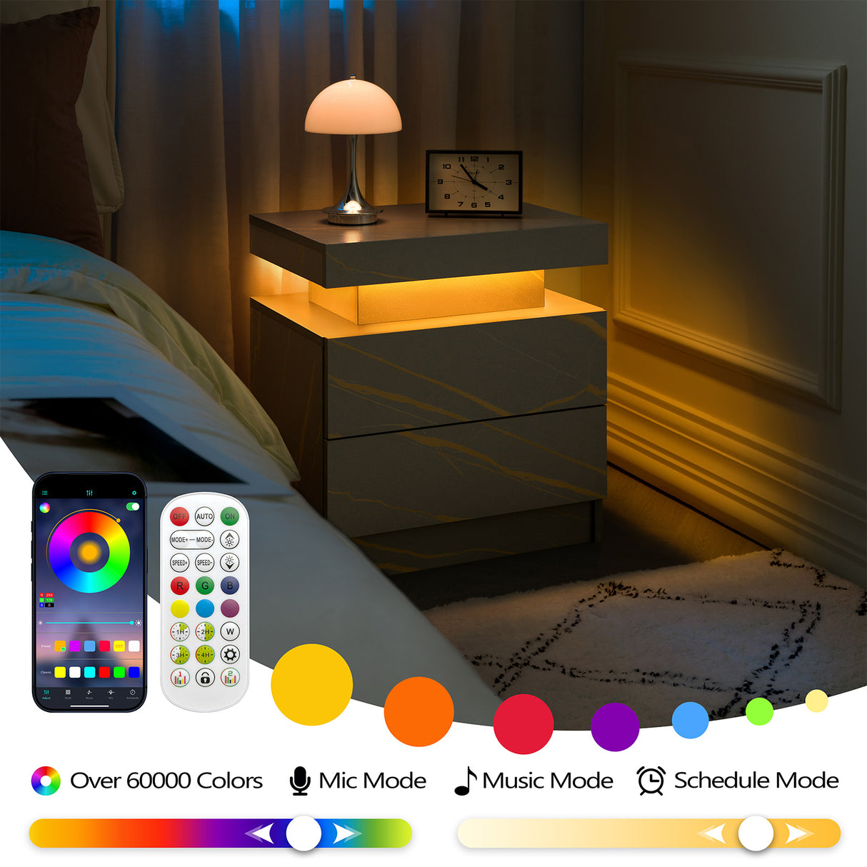 Modern LED Bedside Table with Two Drawers