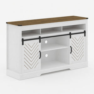 TV Stand With Sliding Barn Doors And Adjustable Storage - White / Oak