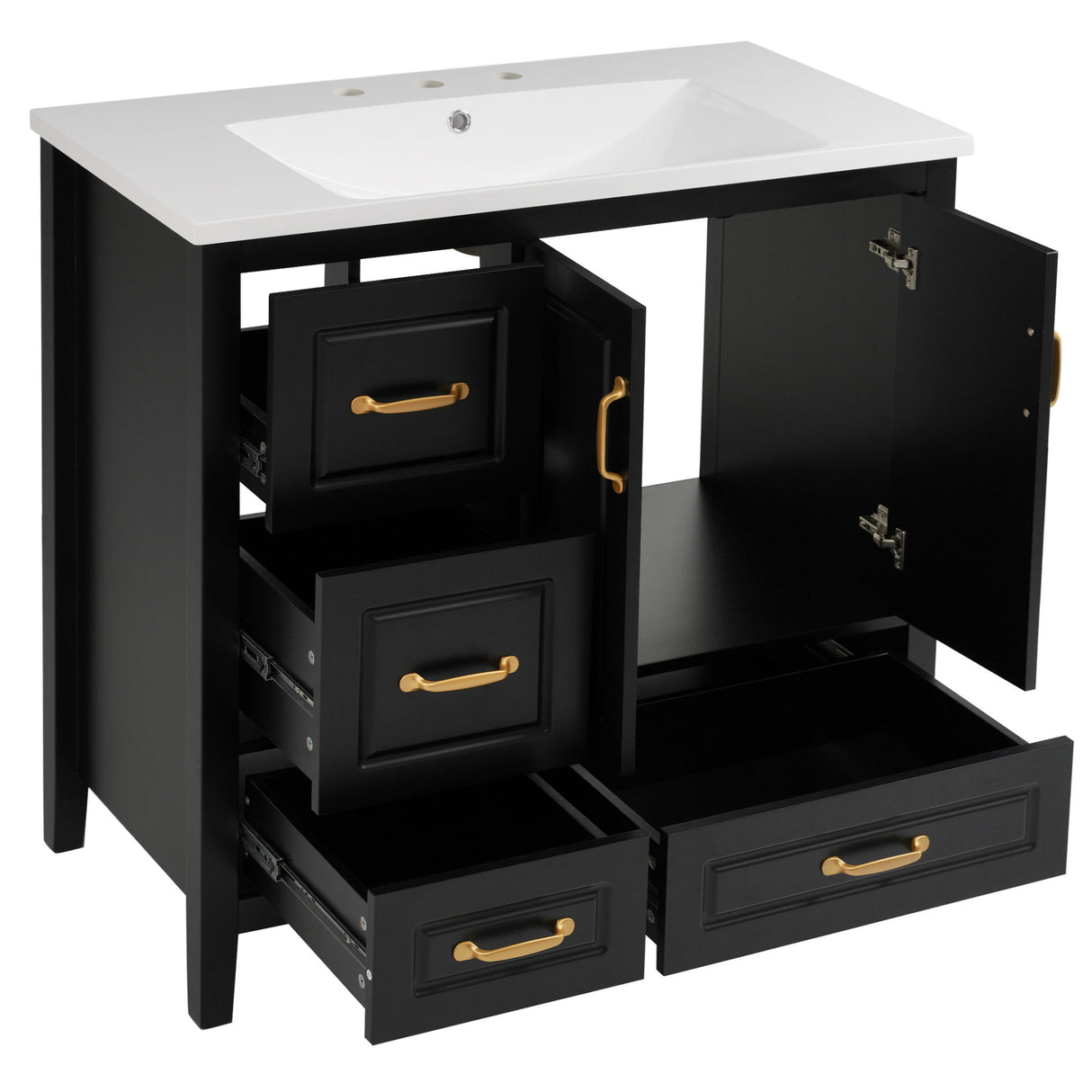 Bathroom Vanity With Sink, Soft Closing Doors & Drawers, Metal Handles