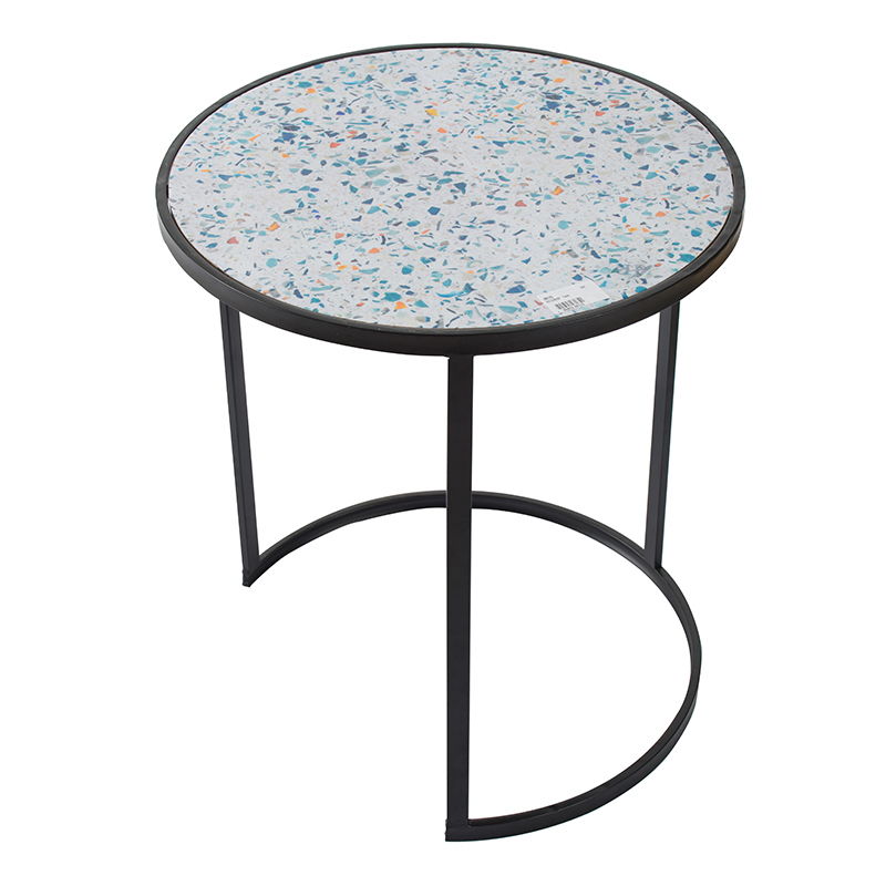 Round End Table Set of 2 with Sturdy Metal Frame for Small Spaces