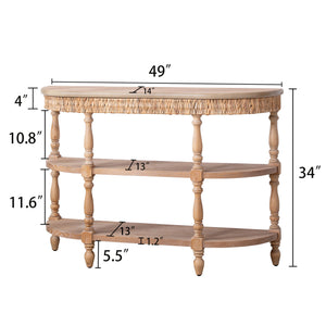 Handcrafted Wood Console Table with Hand-Woven Trim