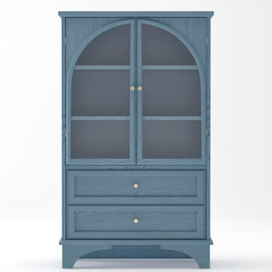 52.17"H Glass Door Display Case Storage Cabinet with 2 Drawers and Adjustable Shelf
