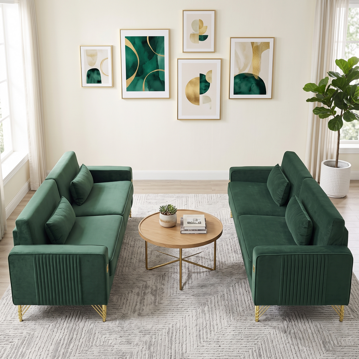 Emerald Green Velvet 2-Piece Sofa Set